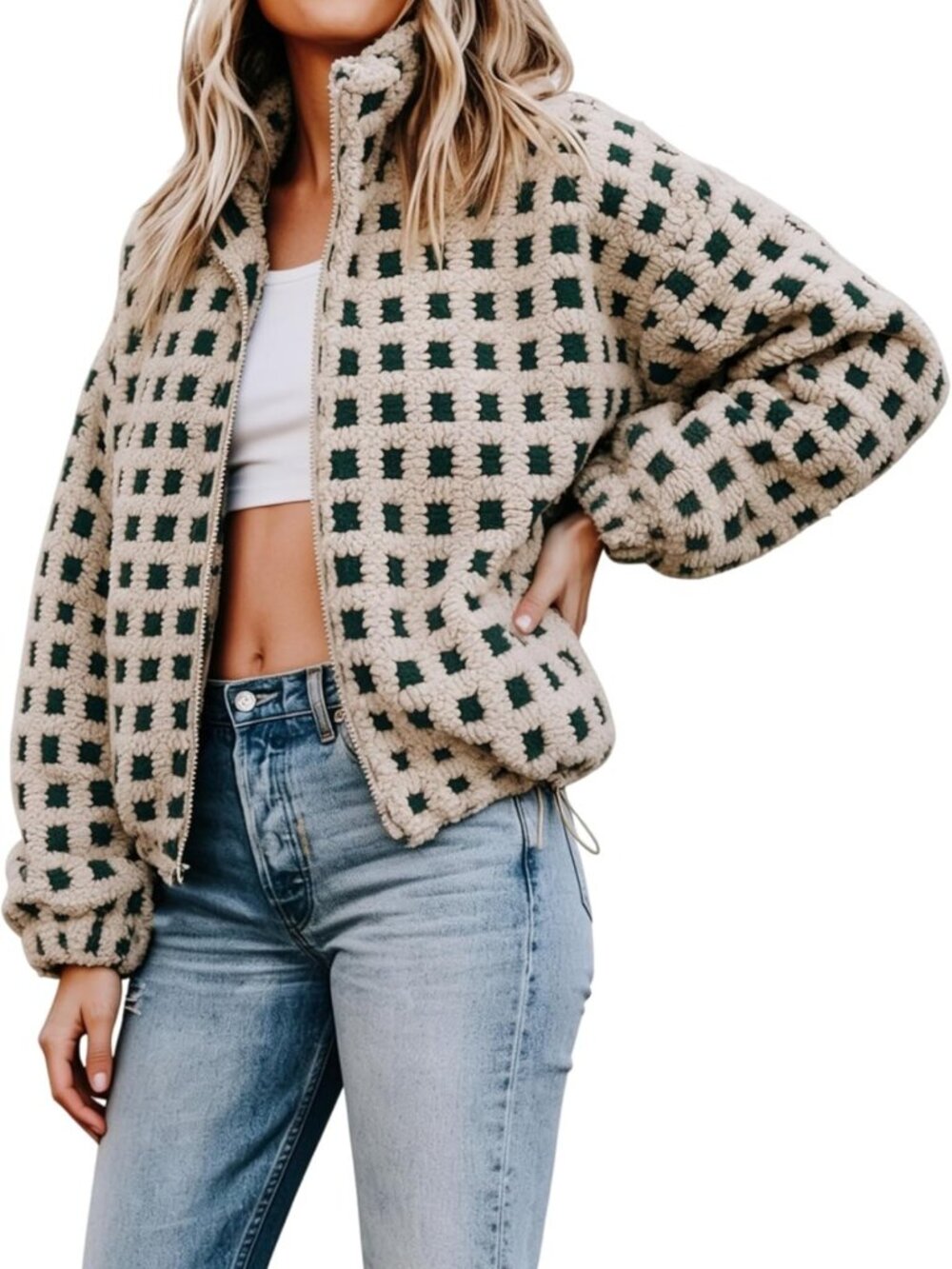 Cozy Women's Winter Fleece Jacket - Long Sleeve Zip-Up Sherpa Coat with Pockets